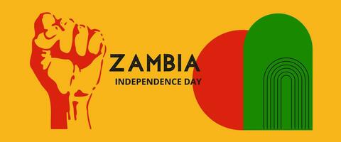 Zambia nacional día bandera para independencia día aniversario. bandera de Zambia y moderno geométrico retro resumen diseño. verde y negro concepto. vector