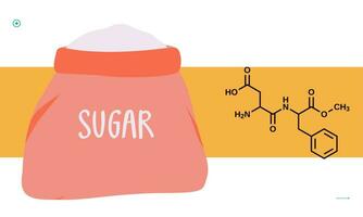 Aspartame is a low-calorie artificial sweetener that is approximately 100 times sweeter than sugar. Sweetener products vector