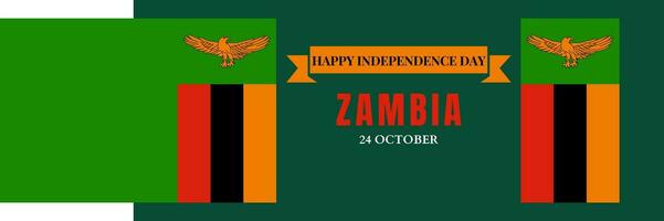 Zambia national day banner for independence day anniversary. Flag of Zambia and modern geometric retro abstract design. Green and black concept. vector