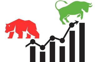 Bull and Bear market trend in crypto currency or stocks. Trade exchange, green up or red down arrows graph. Cryptocurrency price chart Vector. vector