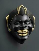 beautiful brooch with black diamonds and the face of an african man, with a smile and gold teeth illustration photo