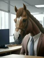 horse head on top of human body in office illustration photo