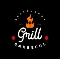 grill barbecue logo vintage. retro grilled barbecue food vector illustration