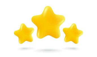 Vector icons of three yellow stars glossy colors. Achievements for games or customer rating feedback of website.