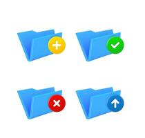 File folder icon set with different pictograms. 3d vector icons set