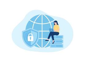 Online data security and sql technology concept flat illustration vector