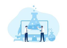 Tiny people researcher analyzing data in the lab concept flat illustration vector