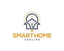 Smart home with light bulb logo design vector template.