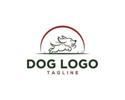 Dog Silhouette in the grass logo design on white background vector template.