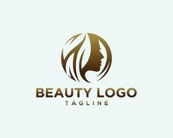 Woman face and leaves for beauty spa logo design vector template.