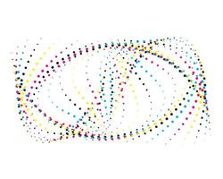 a colorful abstract design with dots and lines, a cmyk and white halftone rainbow circle icon, vector