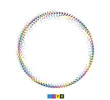 a circular pattern with colorful dots on it, cmyk two circles with colorful dots on them set, cmyk vector illustration of a flower  with a circle and a dot,mandala vector