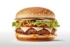 Burger on white background AI Generated, AI Generative photo