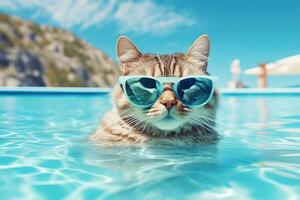 Cool cat in the pool AI Generated,  AI Generative photo