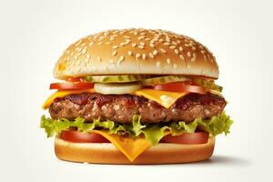 Delicious Burger on white background AI Generated, AI Generative photo