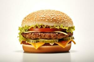 Fresh burger on white background AI Generated, AI Generative photo