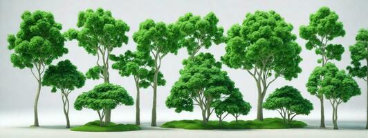 Set of green trees isolated on white background. Different kinds of tree collection. AI generated photo