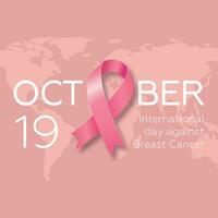 Poster with pink ribbon for International day against breast cancer. Modern vector illustration.