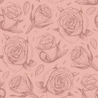 Pink seamless vector pattern of hand drawn roses. Illustration for wrapping paper, fabric, wallpaper.