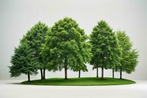 Set of green trees isolated on white background. Different kinds of tree collection. AI generated photo