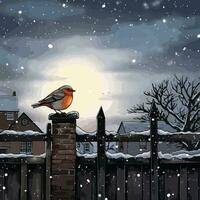 a cartoon of a robin in a frosty winter vector