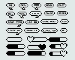 Game props collection set pixel monochrome speech bubble dialog chat 8 bit computer old UI style graphic icon editable vector