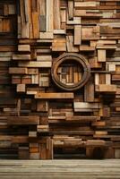 Wood aged art architecture texture abstract block stack on the wall for background, Abstract colorful wood texture for backdrop.. AI generated photo