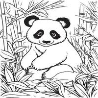 Panda in a Bamboo coloring page vector