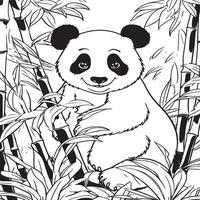 Panda in a Bamboo coloring page vector