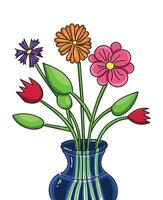 Vase with flowers. Multicolored flowers. Isolated on white background. vector