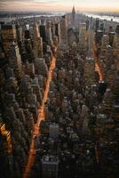 Sunset view of New York City looking over midtown Manhattan. AI generated photo
