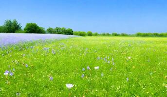 Beautiful green field with wildflowers. AI Generative photo