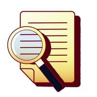 Document icon with magnifying glass. Retro PC user interface aestetic. 80s 90s old computer user interface element and vintage aesthetic icon. vector