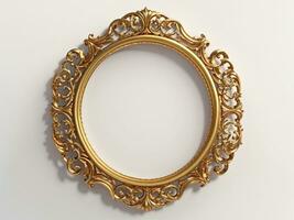 old antique gold frame over white background. AI generated photo