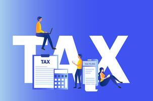 concepto de presentación de impuestos en línea, hombre de negocios llenando documentos de formulario de impuestos en línea ilustración vectorial vector