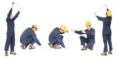 Worker in unifrom with tape measure photo