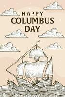 hand drawn happy columbus day vertical banner illustration vector