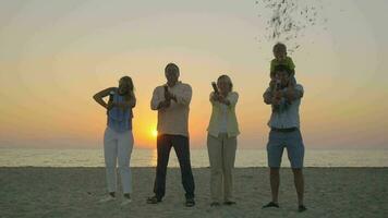 família celebração com confete em a de praia video