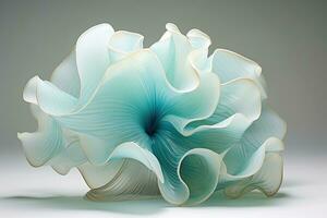 Abstract 3d rendering of wavy shape. Computer generated background. an ethereal blend of sky blue and mint green abstract blooming shape, AI Generated photo