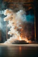 Stage white smoke spotlight background.. AI generated photo