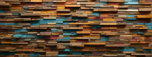 Wood aged art architecture texture abstract block stack on the wall for background, Abstract colorful wood texture for backdrop.. AI generated photo