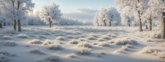 white wood covered with frost frosty landscape. AI generated photo