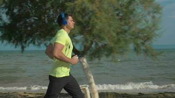 Jogging with music and smartphone at the seaside video