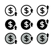 set of dollar icons with up arrow. dollar sign rising economic concept. vector for apps and web.