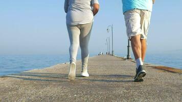 Sénior couple le jogging sur le jetée video