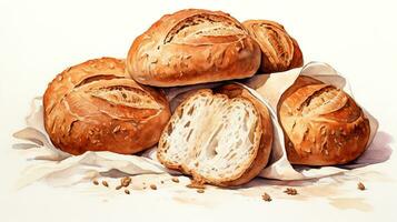 Round loaves of fresh bread on a white background. Appetizing bread as a background. photo