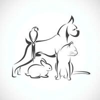 Vector group of pets - Dog, cat, bird, rabbit, isolated on white background. Easy editable layered vector illustration.