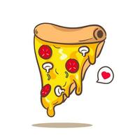 Pizza rebanada Derretido dibujos animados plano estilo. rápido comida concepto diseño. aislado blanco antecedentes. vector Arte ilustración.