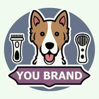 dog head with grooming tools for logo, icon, illustration, branding, web design, social networks, postcard, poster, business card, invitation vector