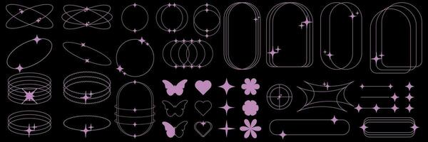 Modern minimalistic linear shapes. Arched frames with stars, heart, butterfly, geometric shapes., trendy linear frames with stars, geometric shapes. Vector illustration.